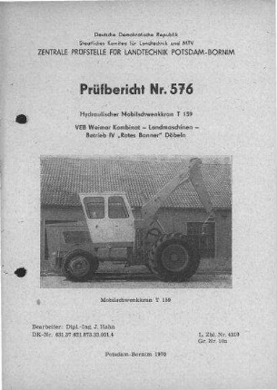 Hydraulischer Mobilschwenkkran T 159