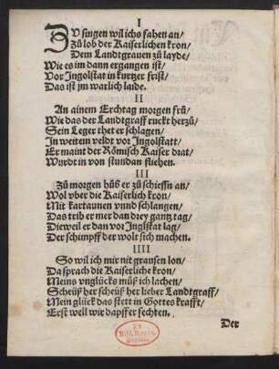 ZV singen wil ichs fahen an/ || Zu lob der Kaiserlichen kron/ ||