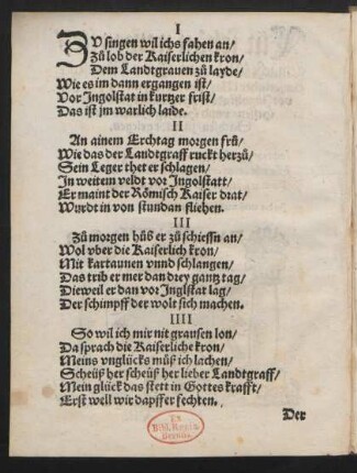 ZV singen wil ichs fahen an/ || Zu lob der Kaiserlichen kron/ ||