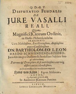 Disputatio feudalis de iure vasalli reali