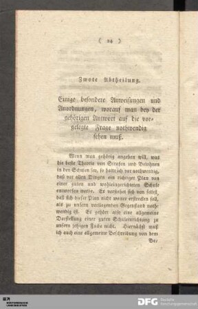 Zwote Abtheilung. Einige besondere Anweisungen und Anordnungen...