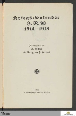 Kriegs-Kalender I.R. 93 1914-1918