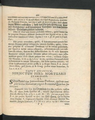 Caput Quintum; Subjectum Iuris Mortuarii Examinans