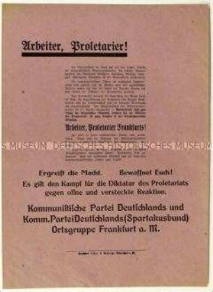 Aufruf der KPD zur Niederschlagung des Lüttwitz-Kapp-Putsches und zur Errichtung einer Diktatur des Proletariats