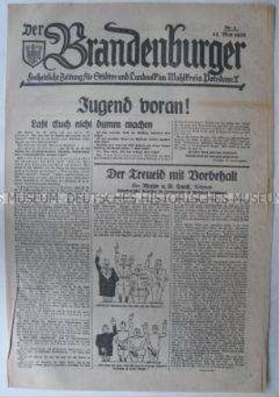 Regionale Wahlzeitung "Der Brandenburger" zur Reichstagswahl 1928