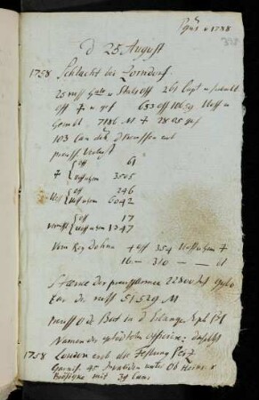 398r-415v, 25. August 1788: 1758 Schlacht bei Zorndorf... - Cristiano Arcivescovo di Magonza