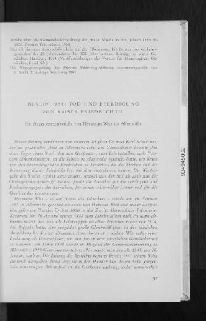 Berlin 1888: Tod und Beerdigung von Kaiser Friedrich III. : Ein Augenzeugenbericht von Hermann Witt aus Allermöhe