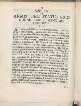 Cap. IV. De Armis Jure Statutario Nonnullarum Gentium Prohibitis.