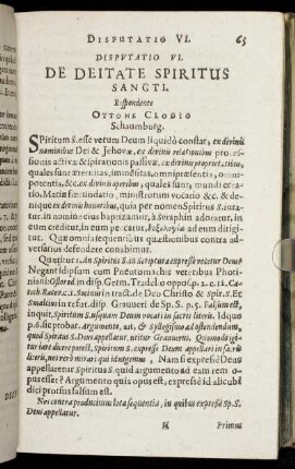 Disputatio VI. De Deitate Spiritus Sancti