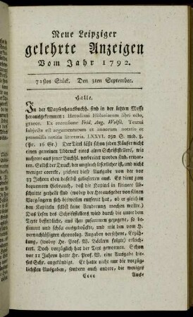 71stes Stück. Den 3ten September.