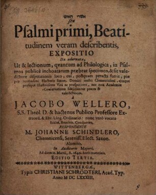 Psalmi primi, beatitudinem veram describentis, expositio