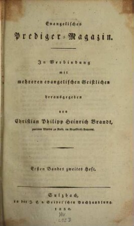 Evangelisches Prediger-Magazin. 1,2. 1830