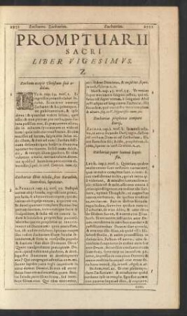 Promptuarii Sacri Liber Vigesimus. Z