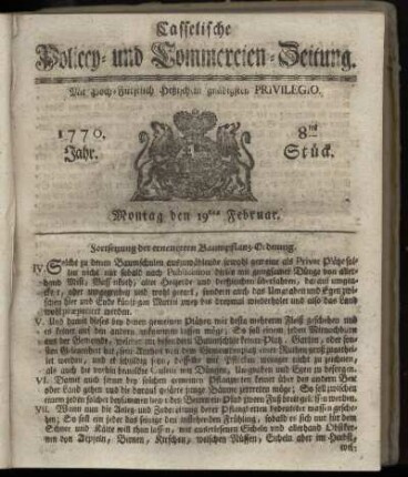 8tes Stueck, Montag den 19ten Februar. 1770