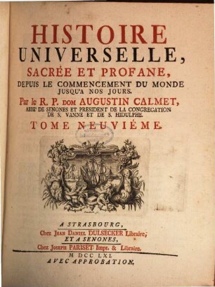 Histoire Universelle, Sacrée Et Profane : Depuis Le Commencement Du Monde Jusqu'A Nos Jours. 9