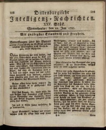 XXV. Stück. Sonnabends: den 22. Jun. 1793.