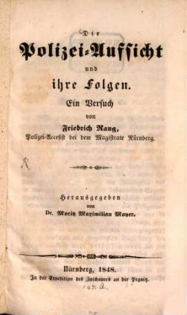 Die Polizei-Aufsicht und ihre Folgen : ein Versuch