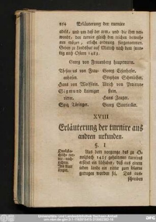 XVIII Erläuterung der turniere aus andren urkunden.
