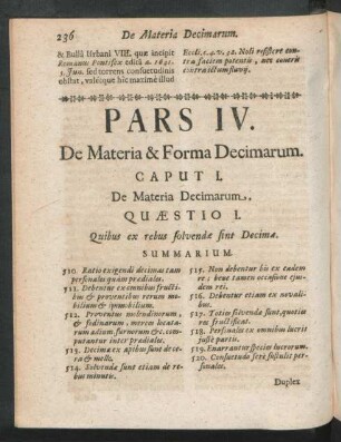 Pars IV. De Materia & Forma Decimarum