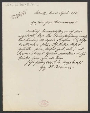 Brief an Friedrich Johannsen : 08.04.1896