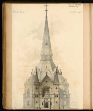 Evangelische Kirche, Neuwied Monatskonkurrenz September 1880: Aufriss Südwestansicht