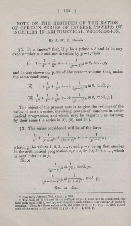Note on the residues of the ratios of certain series of inverse powers of numbers in arithmetical progression.