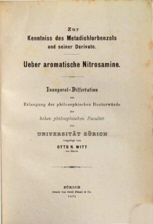 Zur Kenntniss des Metadichtorbenzols und seiner Derivate : Inaug. Diss.