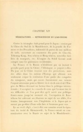 Chapitre XIV. Négociations. - Rétrocession du Liao-Toung