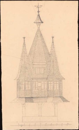 Rathaus, Michelstadt: Vorderansicht 1:50 (unfertige Zeichnung)