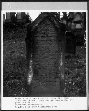 Grabstein von Samuel, Sohn des Salomon Weiler (gestorben 1870.09.01)