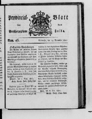 Num. 46, Ausgabe vom 14. November 1821