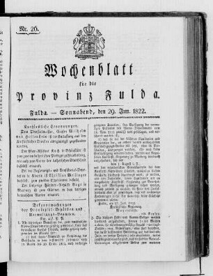 Nr. 26, Ausgabe vom 29. Juni 1822