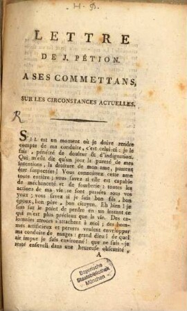 Lettre à ses commettans sur les circonstances actuelles