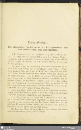 Erster Abschnitt. Die räumlichen Verhältnisse der Erzlagerstätten und ihre Beziehungen zum Nebengestein