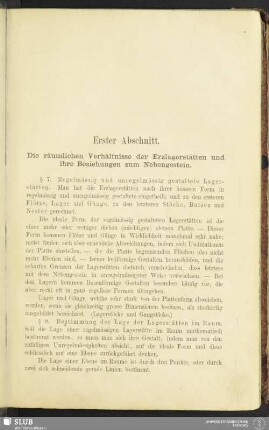Erster Abschnitt. Die räumlichen Verhältnisse der Erzlagerstätten und ihre Beziehungen zum Nebengestein