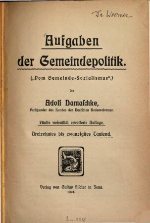 Aufgaben der Gemeindepolitik : (Vom Gemeindesozialismus)