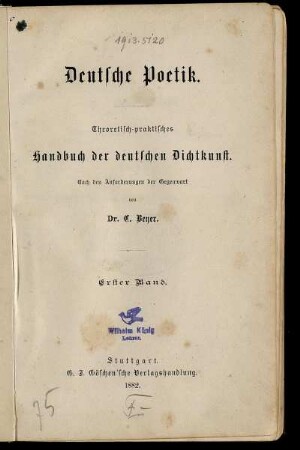 Bd. 1: Deutsche Poetik. Bd. 1