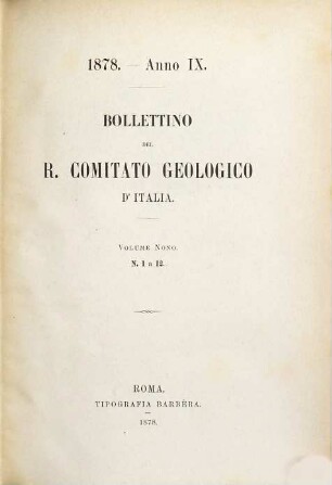 Bollettino del R. Comitato Geologico d'Italia. 9. 1878