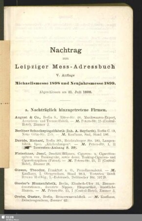 Nachtrag zum Leipziger Mess-Adressbuch