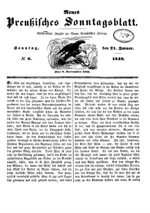 Neues Preußisches Sonntagsblatt. N[umer]o 6. Wöchentliche Ausgabe der Neuen Preußischen Zeitung.