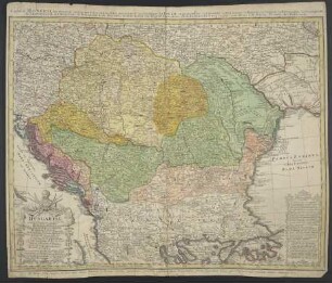 Hungariae ampliori significatu et veteris vel Methodicae, complexae Regna : Hungariae, Propriae, Croatiae, Dalmatiae, Bosniae, Serviae, Bulgariae, Cumaniae, Principatum: Transsylvaniae, Despotatus: Walachiae, Moldaviae (exclusis ab eadem alienatis Galitia et Ludomiriria) in suas Provincias ac partes divisae et quoad Imperantes ex Austriacis, Turcis Et Venetis distinctae (iuncta tamen propter commoditatem Romania vel Romelia Turcica) Tabula