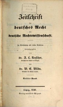 Zeitschrift für deutsches Recht und deutsche Rechtswissenschaft. 3. 1840