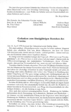 Gedanken zum fünfzigjährigen Bestehen des Vereins