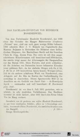 Das Nachlass-Inventar von Hendrick Noorderwiel