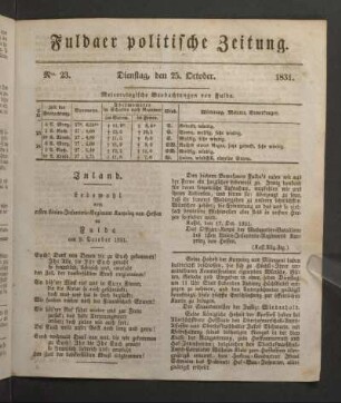 Dienstag, den 25. October. 1831