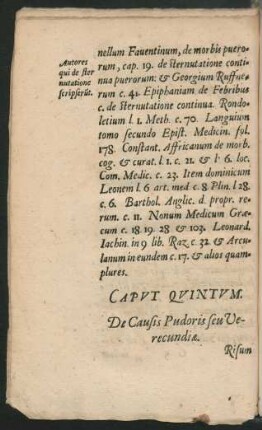 Caput Quintum. De Causis Pudoris seu Verecundiae.