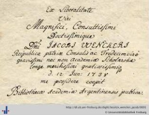 [Provenienz]: Wencker, Jacob