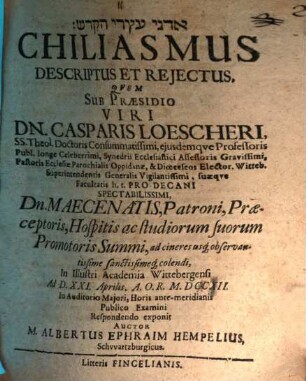 Chiliasmus descriptus et reiectus