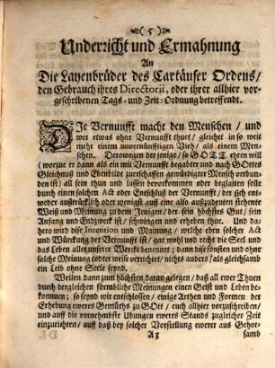 Directorium Oder Tags- und Zeit-Ordnung Für Die Layen-Brüder Cartäuser Ordens