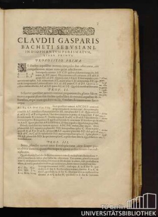 Claudii Gasparis Bacheti Sebusaiani, In Diophantum Porismatum, Liber Primus.